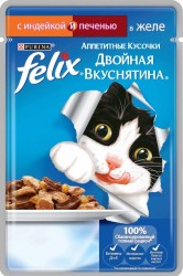 Консервы для кошек, Felix (Феликс) 85 г Двойная вкуснятина индейка и печень