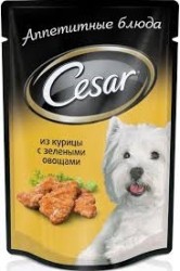 Корм для собак, Cesar (Цезарь) 100 г из курицы с зелеными овощами мягк. упак.