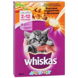 Корм для кошек, Whiskas (Вискас) 350 г Вкусные подушечки для котят с молоком с индейкой морковью