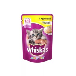 Корм для кошек влажный, Whiskas (Вискас) 85 г для котят 1-12 месяцев паштет с курицей пауч